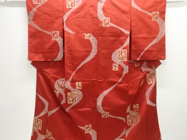 JAPANESE KIMONO / OMESHI KIMONO / SILK / TAISHO ROMAN STYLE / WOVEN ABSTRACT FLORAL PLANTS